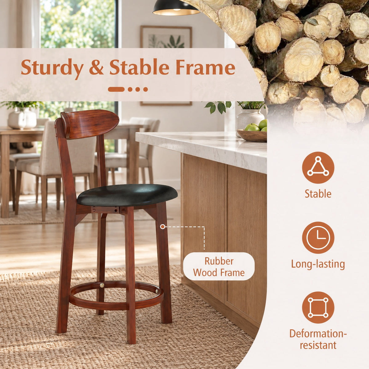 Airfind Set of 2 24 Inch Modern Armless Upholstered Cushioned Seat Island Dining Chairs for Kitchen, 275 lbs Capacity, 16.5 x 19 x 40 Footprint