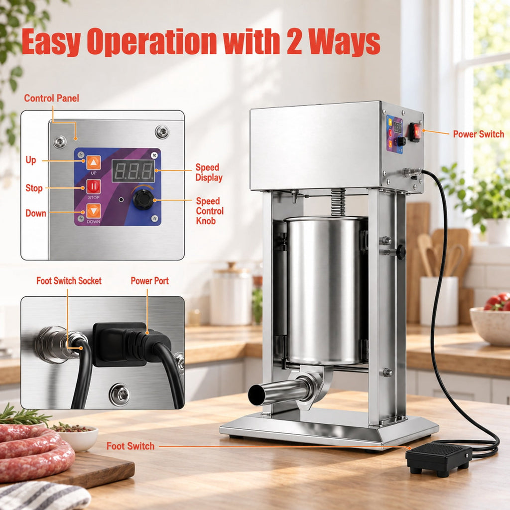 Airfind 10L Electric Sausage Stuffer with 4 Stuffing Tubes Foot Pedal and Stepless Speed Control, Stainless Steel Frame, Silver