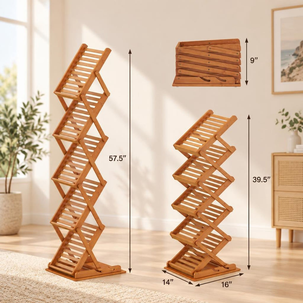 Airfind Foldable Bamboo Magazine Rack with 2 Adjustable Positions, 33 lbs Capacity, Bamboo Frame, 16 x 14 x 39.5 Footprint, Walnut