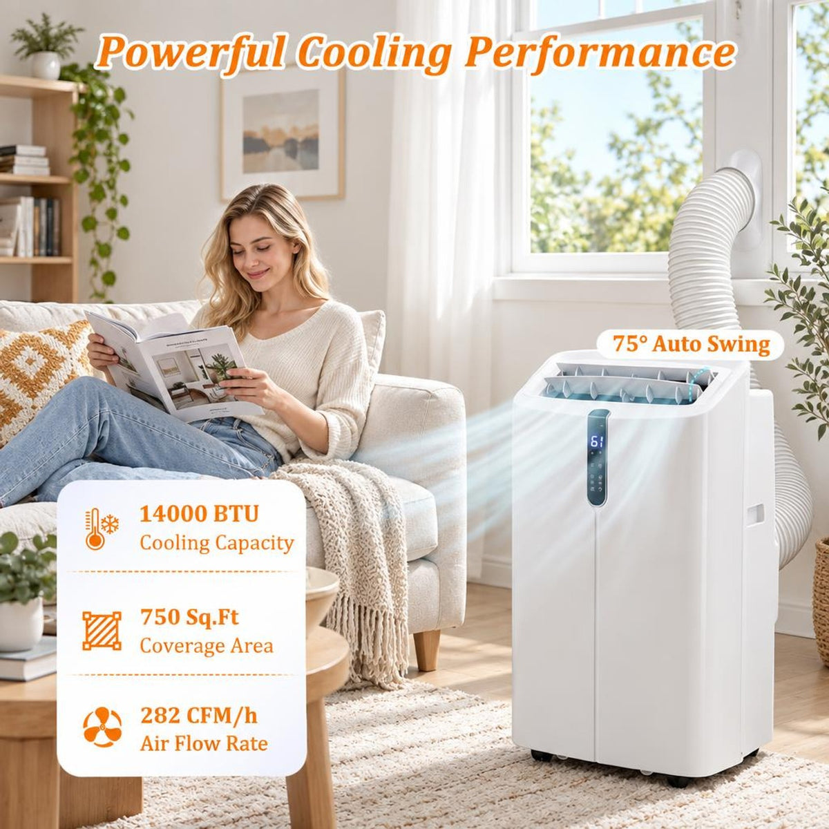 Airfind 14000 BTU Smart Portable AC with APP Voice Control 47 Db for Rooms 750 Sq. Ft, Abs, 17.5 Inch X 14 Inch X 29 Inch Cooling, White