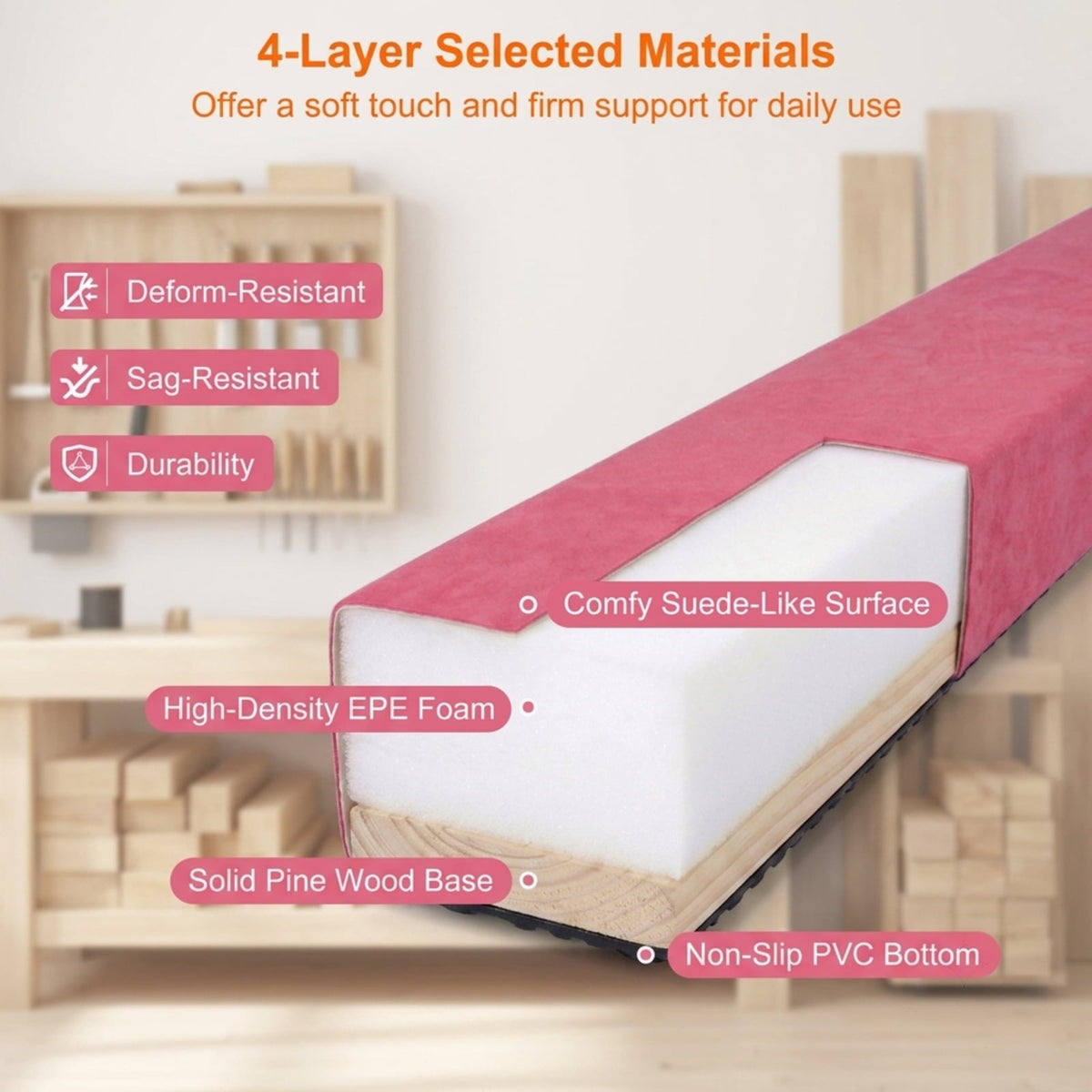 Airfind 7 Feet Folding Portable Floor Balance Beam with Suede Cover and Anti Slip Base for Kids Gymnastics Training at Home, Pink