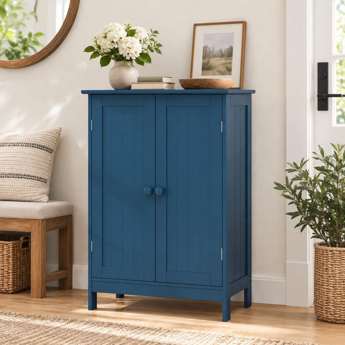 Airfind 2-Door Freestanding Wooden Bathroom Cabinet with Adjustable Shelf, 22 lbs Capacity, MDF Frame, 24in x 14in x 34.5in Footprint, Green