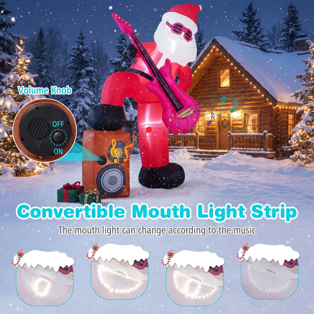 Airfind 8.4 ft Inflatable Santa Claus with Sound, 5ft x 4.6ft x 8.4ftNet Weight 4 lbs Footprint, Multi-colorMaterial Polyester FabricProduct