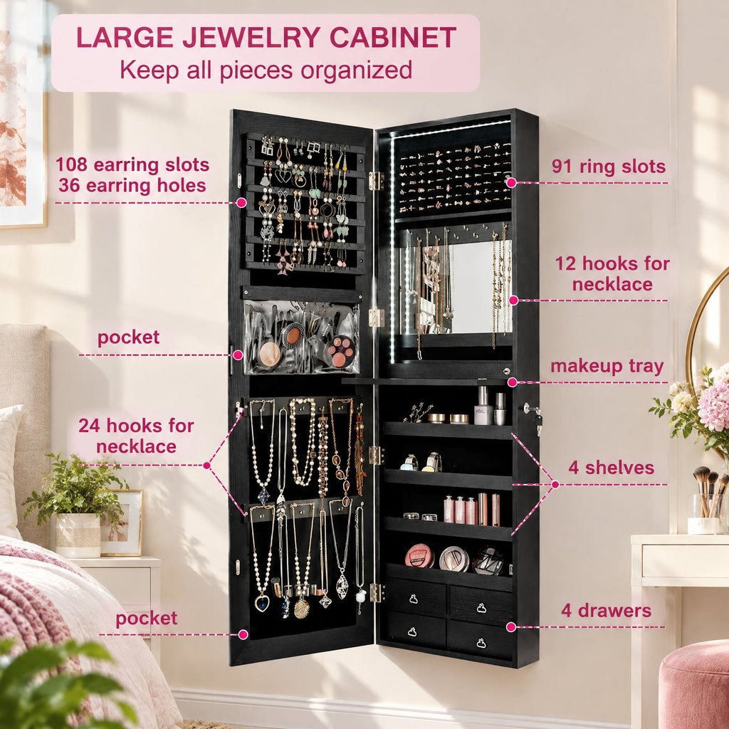 Airfind Multipurpose Storage Cabinet with 4 Drawers, 11 lbs Capacity, MDF Frame, 14.5 Inch x 5 Inch x 47 Inch Footprint, Black