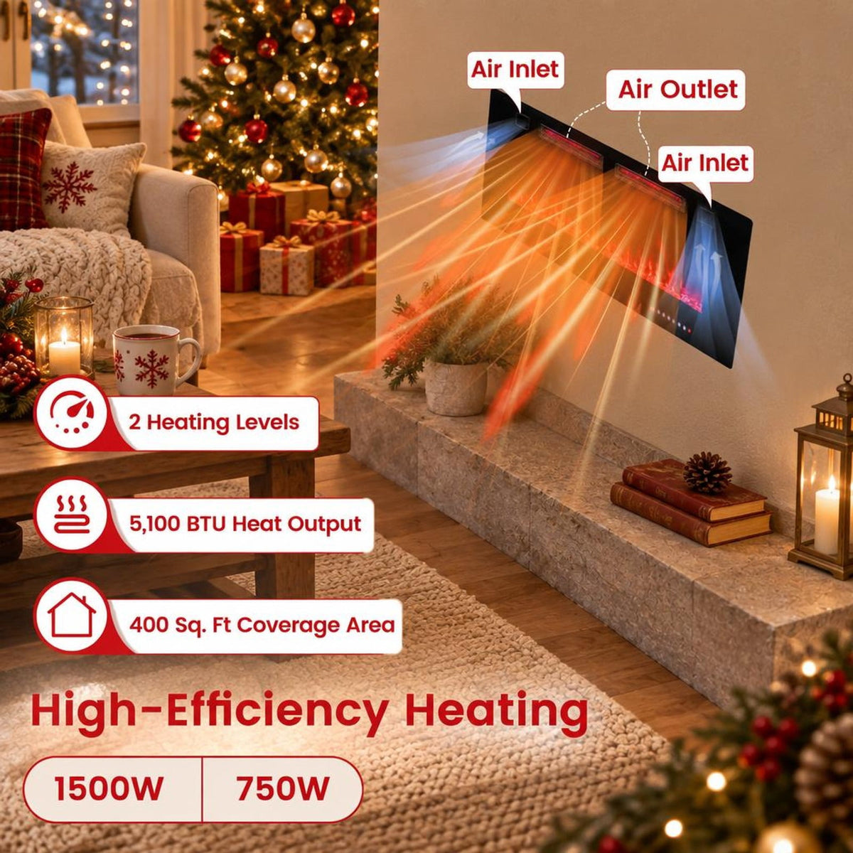 Airfind 42 Inch Ultra-Thin Electric Fireplace with Decorative Crystals and Smart APP Control-42 inch, Steel Tempered Glass 42 Inch: Frame, Black
