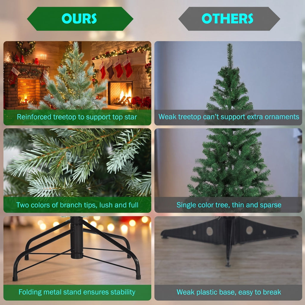 Airfind 6 Feet Artificial Christmas Spruce Hinged Tree, New PVC New PE metal Frame, 4.6 x 6 Footprint, Green
