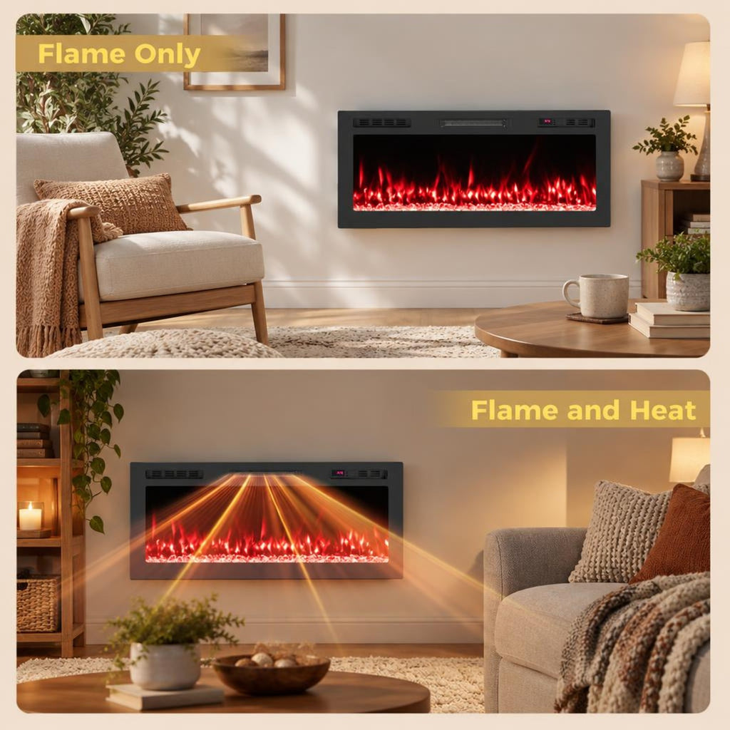 Airfind Smart WiFi Electric Fireplace Wall Mounted and Recessed 750W/1500W Heater-42 Inch, Black, Power Cord 5 ft Net Weight-36in 29.5 lbs