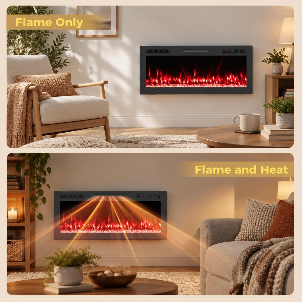 Airfind Smart WiFi Electric Fireplace Wall Mounted and Recessed 750W/1500W Heater-42 Inch, Black, Power Cord 5 ft Net Weight-36in 29.5 lbs