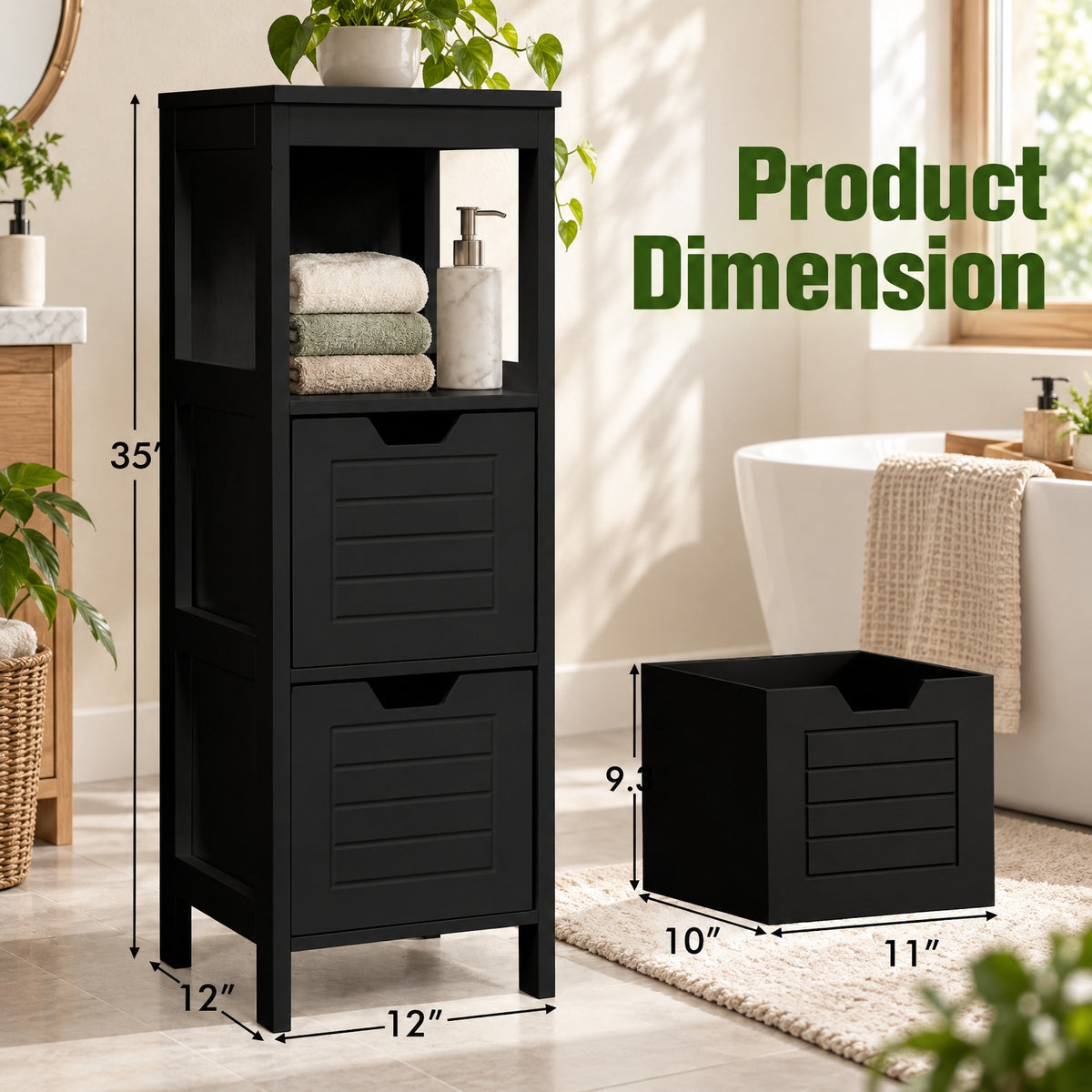 Airfind Bathroom Wooden Floor Cabinet Multifunction Storage Rack Stand Organizer, 11 lbs Capacity, P2 MDF NC paint Frame, Black