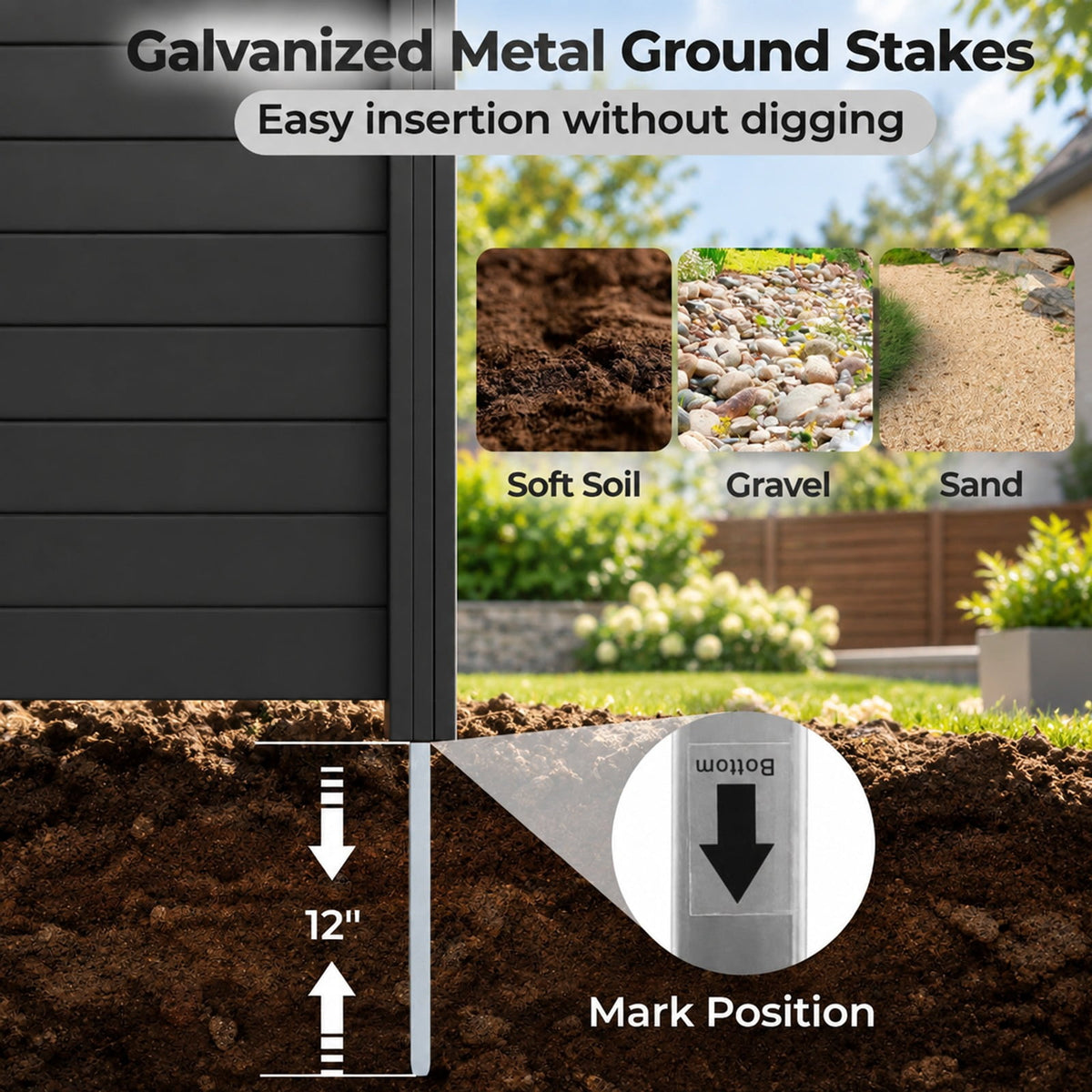 Airfind 48 x 38 Inch Air Conditioner Fence 3 Panels with Metal Ground Stakes for Patio Backyard, PP ABS Galvanized Metal Frame, Black
