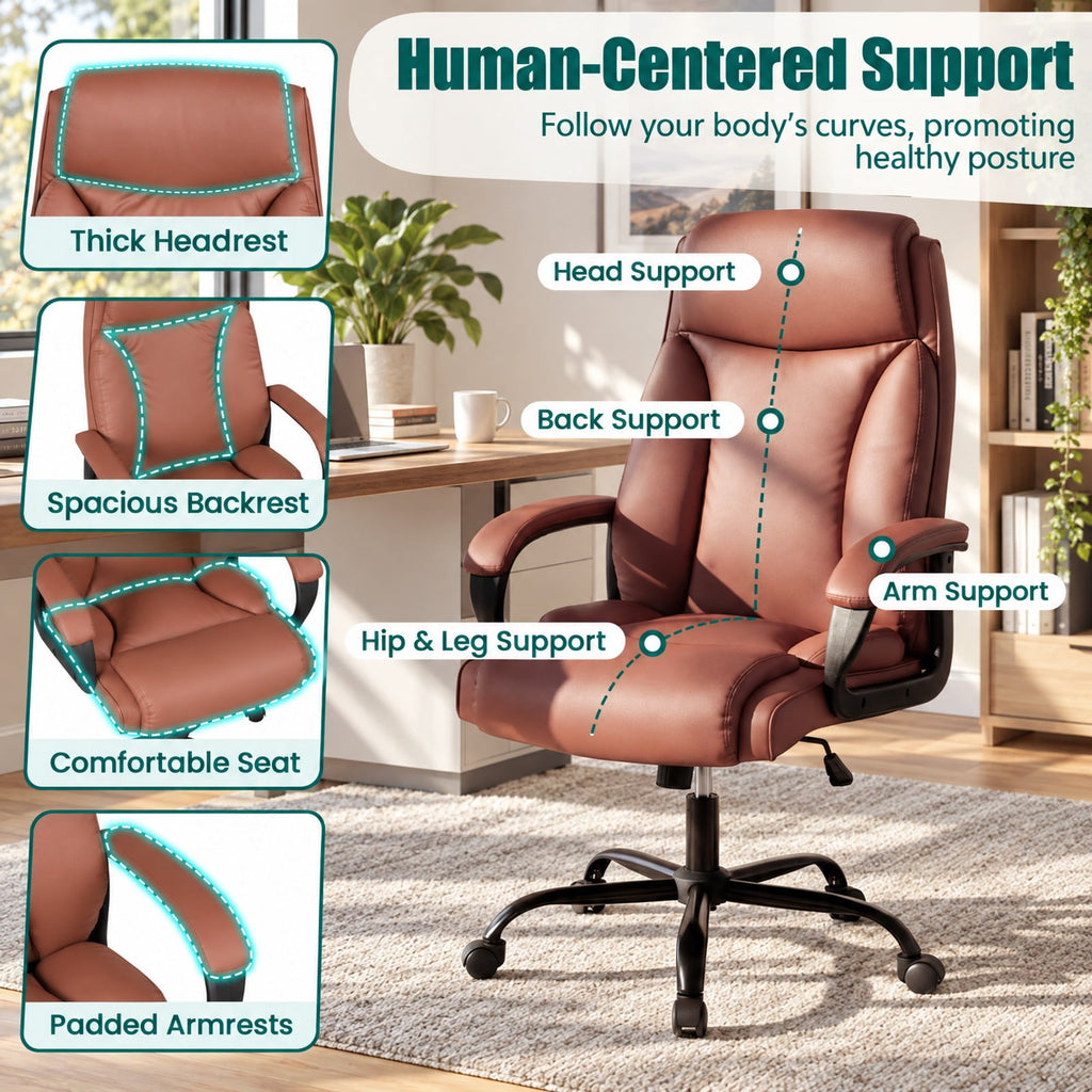 Airfind 400LBS Big and Tall Chair High Back Executive Chair Ergonomic Leather Computer Chair, 400 lbs Capacity, Brown