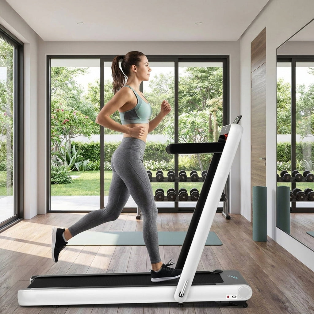 Airfind 4.75HP 2-in-1 Walk-to-Run Folding Treadmill with APP Sync, White