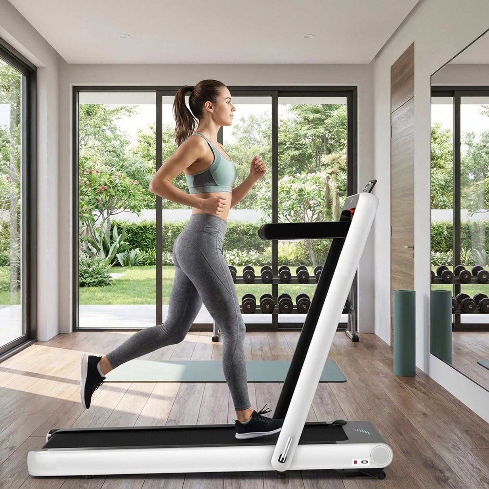 Airfind 4.75HP 2-in-1 Walk-to-Run Folding Treadmill with APP Sync, White