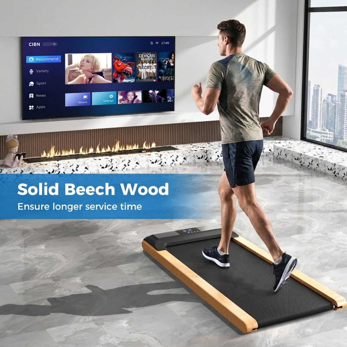 Airfind SlimWalk 5 in Under Desk Walking Pad Treadmill for home with remote control and smart app plus 220 lb capacity and 48 x 21 in belt for small spaces, Black