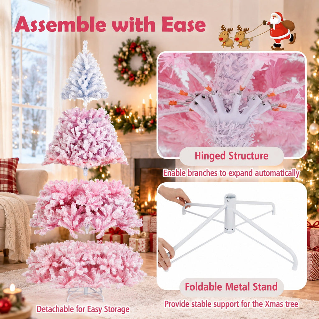 Airfind 8 FT Artificial Christmas Tree with Warm White LED Lights and 8 Modes for Holiday-8 Feet, PVC Metal Frame, Pink