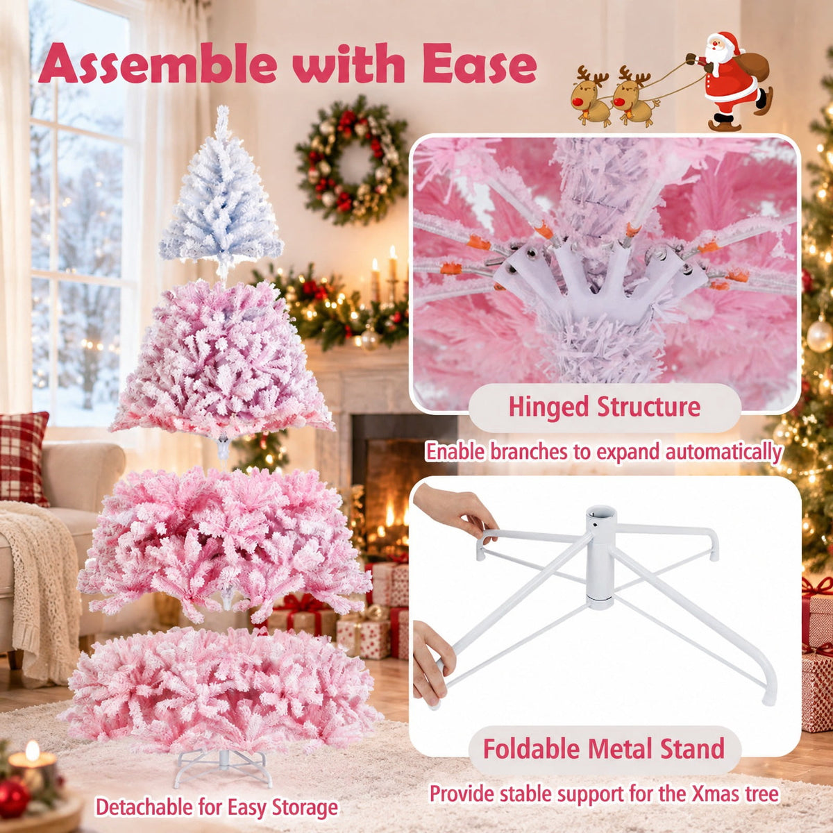 Airfind 8 FT Artificial Christmas Tree with Warm White LED Lights and 8 Modes for Holiday-8 Feet, PVC Metal Frame, Pink