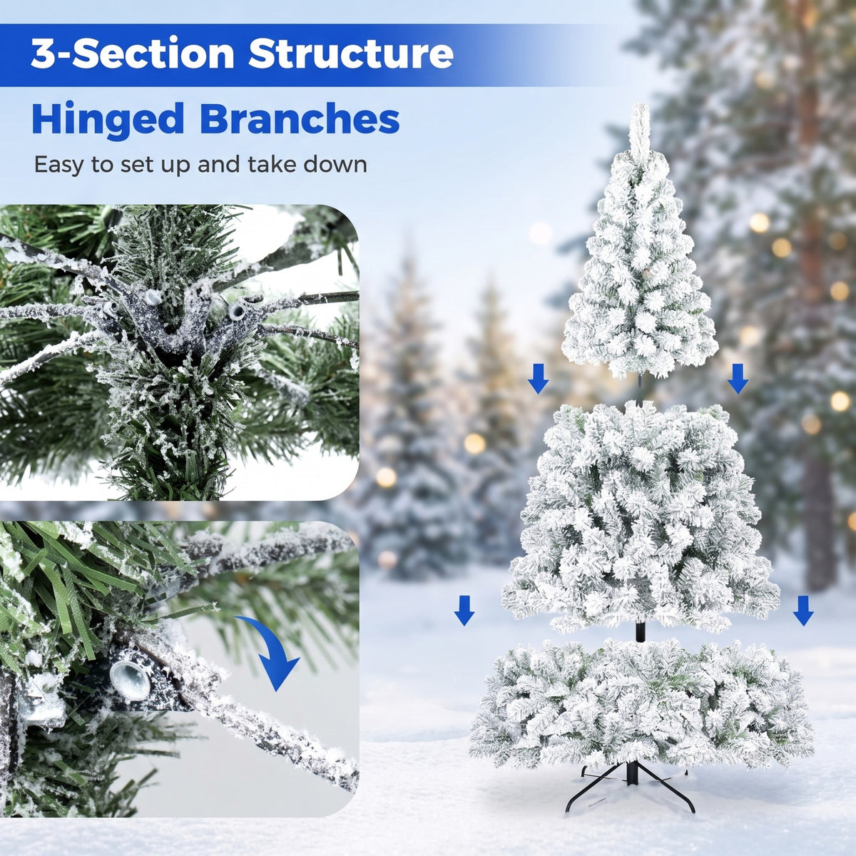 Airfind Artificial Snow-Flocked Christmas Tree with Branch Tips-6 ft, PVC Metal Frame, 3 x 6 ft Tree Height 6 ft Tree Width 3 ft Footprint, Green