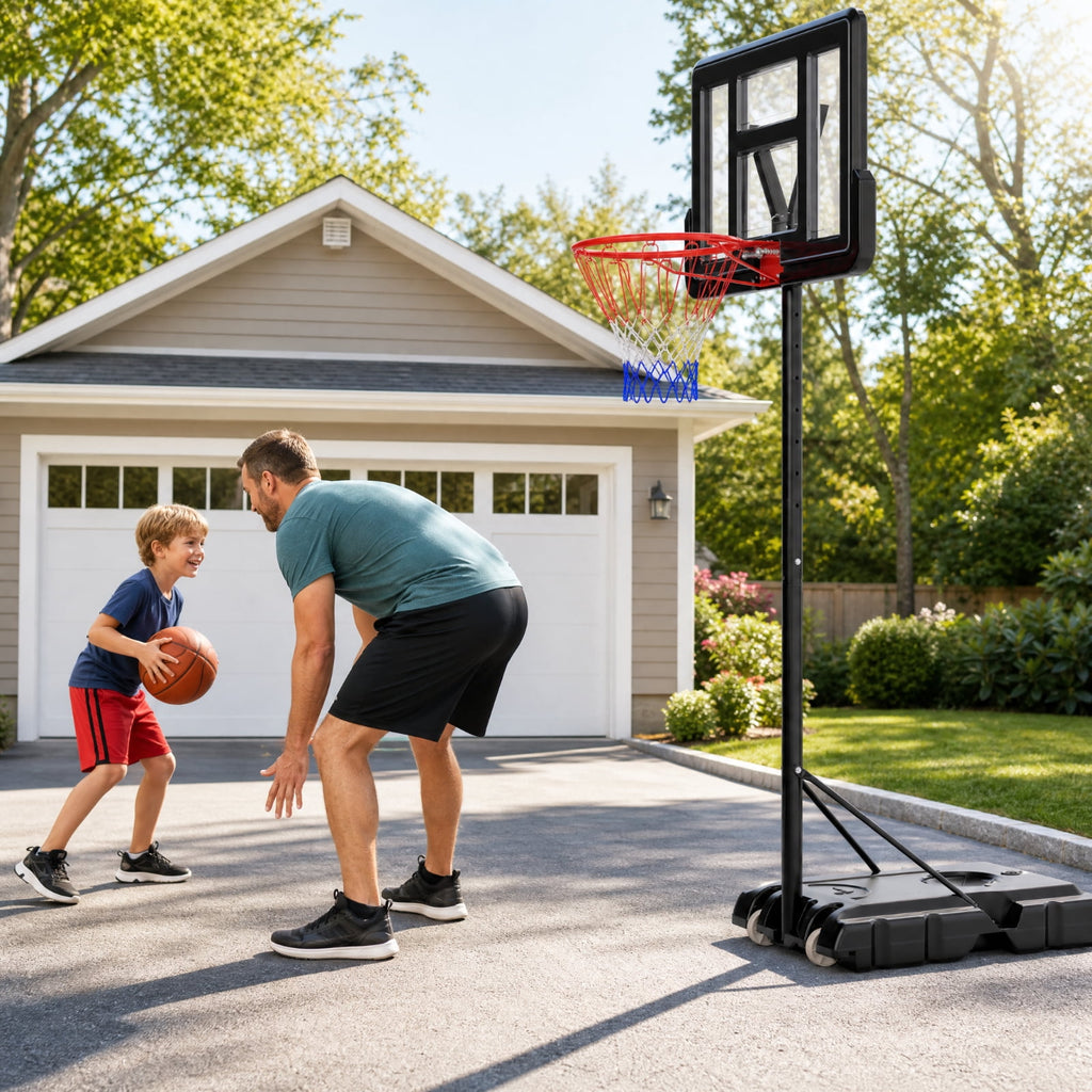 Airfind Portable Basketball Hoop Outdoor with 44 Inch Backboard, 4.4 to 10 FT Adjustable Basketball Goal System with 2 Wheels and Fillable Base, Black