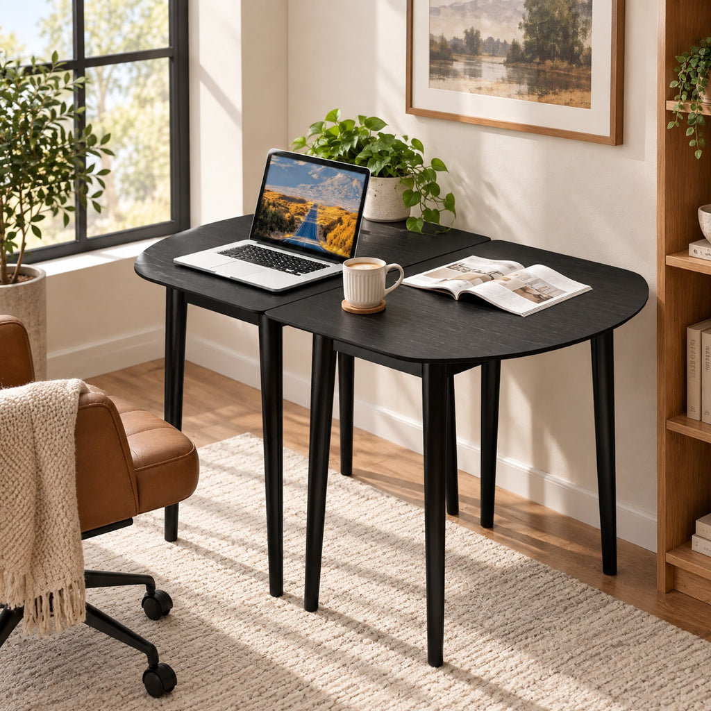 Airfind Extendable Oval Dining Table Set with 2 Half-Round Tables for 4-6 People, 260 lbs Capacity, MDF Rubber Wood Frame, Black