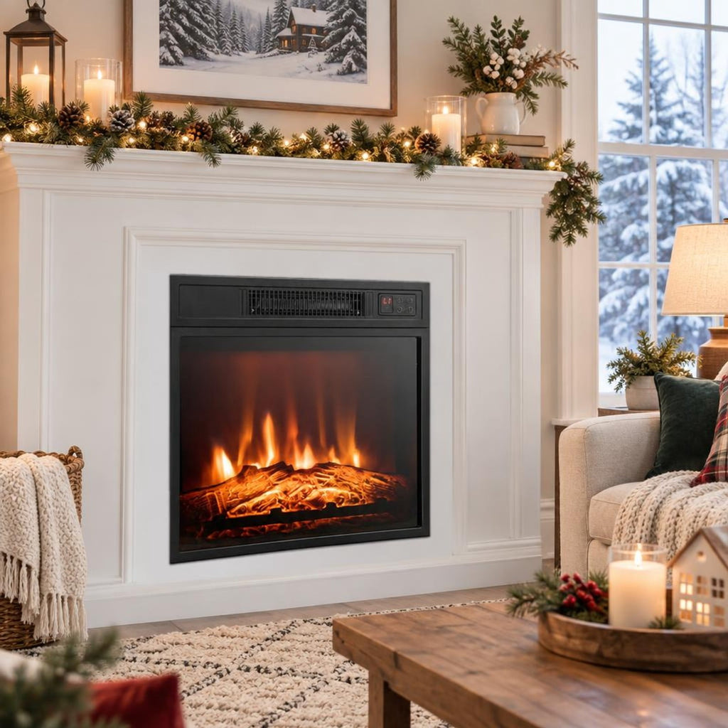 Airfind 18 Inch Electric Fireplace Inserted with Adjustable LED Flame, Iron glass Frame, 3-level adjustable 3D realistic flame effects