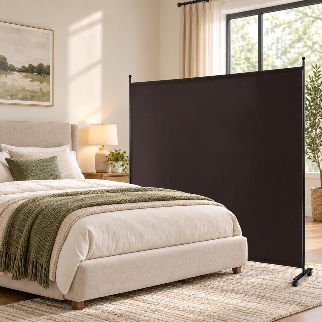 Airfind 6 Feet Single Panel Rolling Room Divider with Smooth Wheels, Metal polyester Frame, 73 x 12 x 73 Footprint, Brown