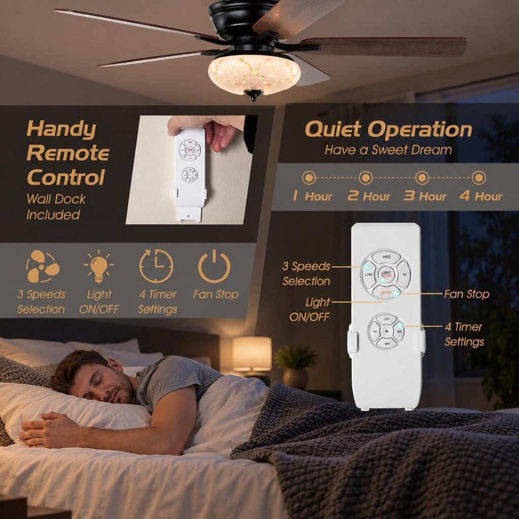 Airfind 52 Inch Ceiling Fan with 3 Wind Speeds and 5 Reversible Blades, Steel PC MDF Frame, Size 52 Inch (dia.) Length of Downrods: 5 Inch/1, Black