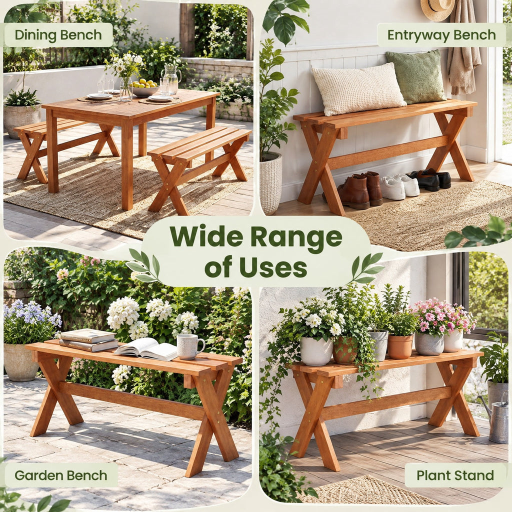 Airfind 36 Outdoor Solid Wood Bench Set of 1 Backless Patio Dining Bench with Teak Oil Finish, 660 lbs Capacity, Hardwood Frame, Wood