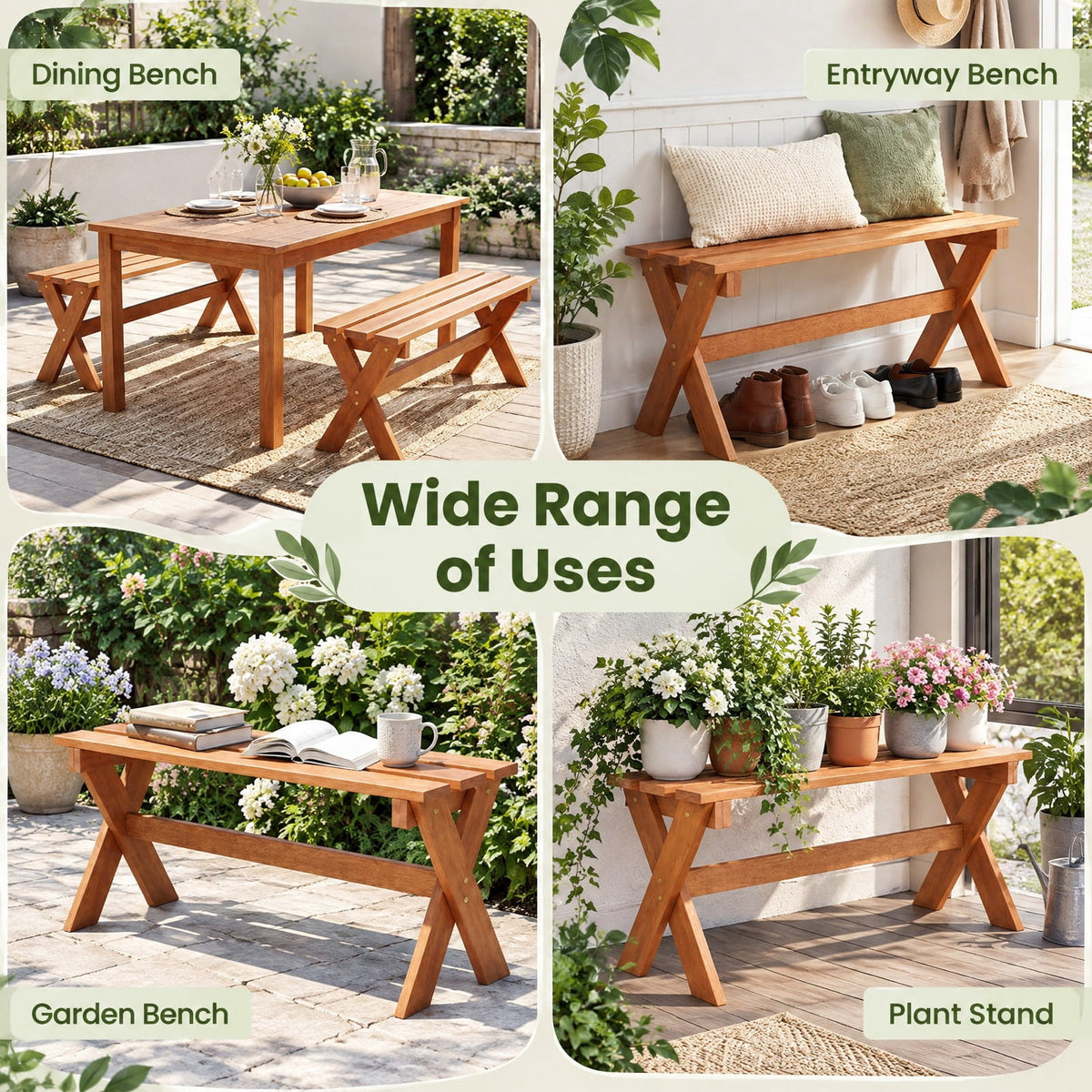 Airfind 36 Outdoor Solid Wood Bench Set of 1 Backless Patio Dining Bench with Teak Oil Finish, 660 lbs Capacity, Hardwood Frame, Wood