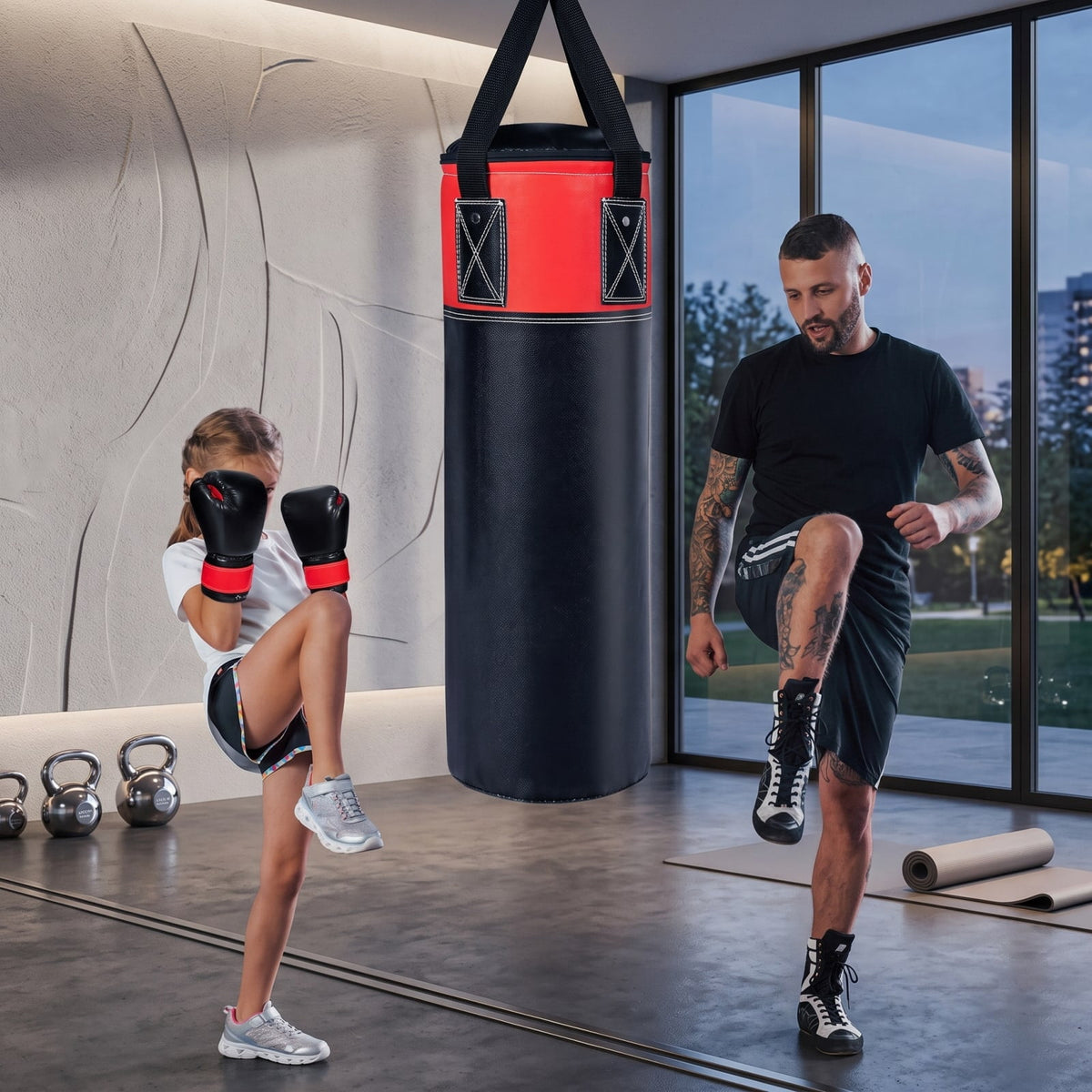 Airfind 11 Pound Kids Hanging Punching Bag Set with Hand Wraps and Padded Gloves for Karate Taekwondo Practice and Home Boxing Training, Black