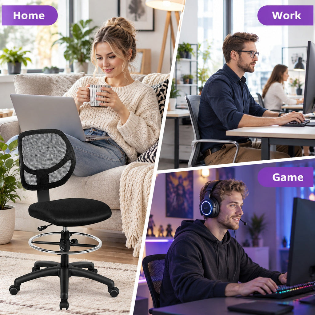 Airfind Adjustable Height Mid Back, Mesh Drafting Office Chair, 330 lbs Capacity, Mesh sponge plasticOverall Frame, BlackMain, Natural