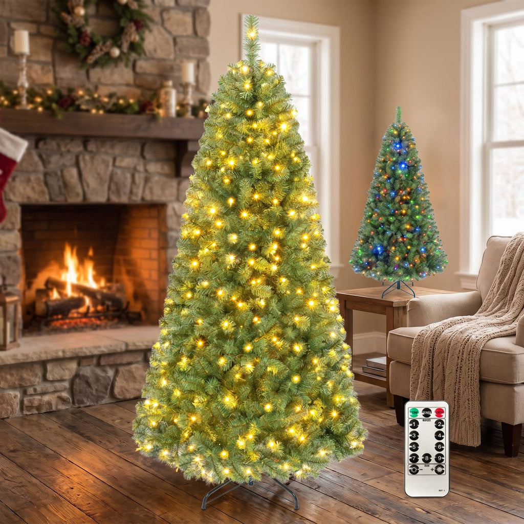 Airfind Pre-Lit Green Artificial Christmas Tree with Full Branch Tips-6 Feet, PVC Metal Frame, Green