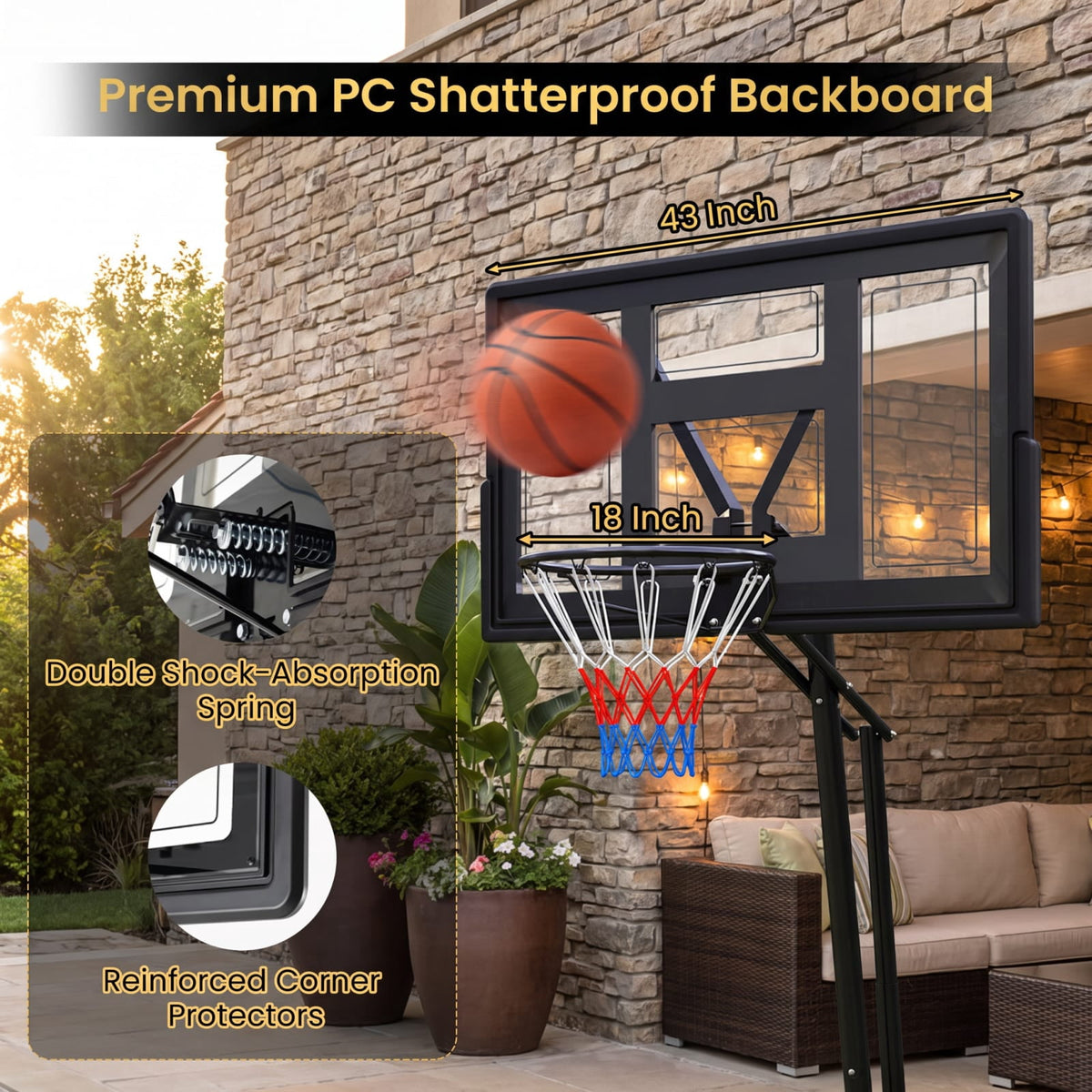 Airfind Tool Free Basketball Goal System with 7.7 to 10 Foot Hand Crank Adjustable Height Shatterproof Backboard and Fillable Base for Backyard, Black