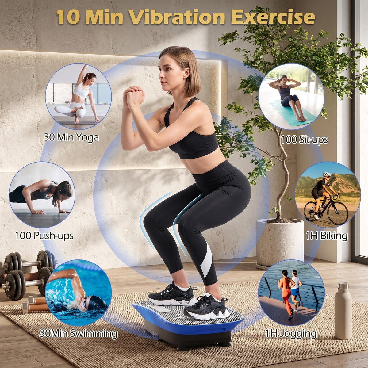 Airfind Whole Body Vibration Plate Exercise Machine for Lymphatic Drainage and Weight Loss, Vibration Platform with 10 Speed Intensities, LED Display and, Navy