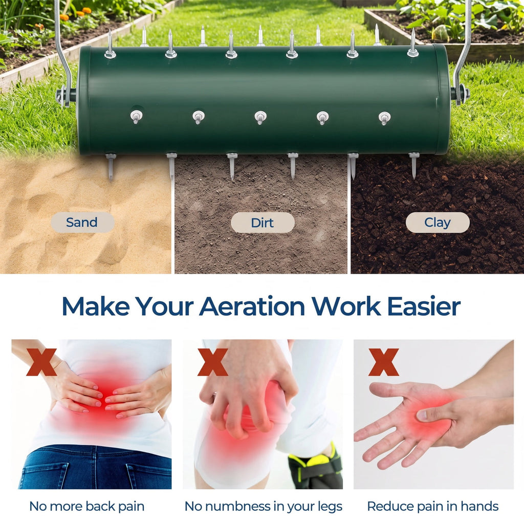 Airfind 18/21 Inch Manual Lawn Aerator with Detachable Handle Filled with Sand or Stone-21 inches, Galvanized Steel Metal PP Frame, Green
