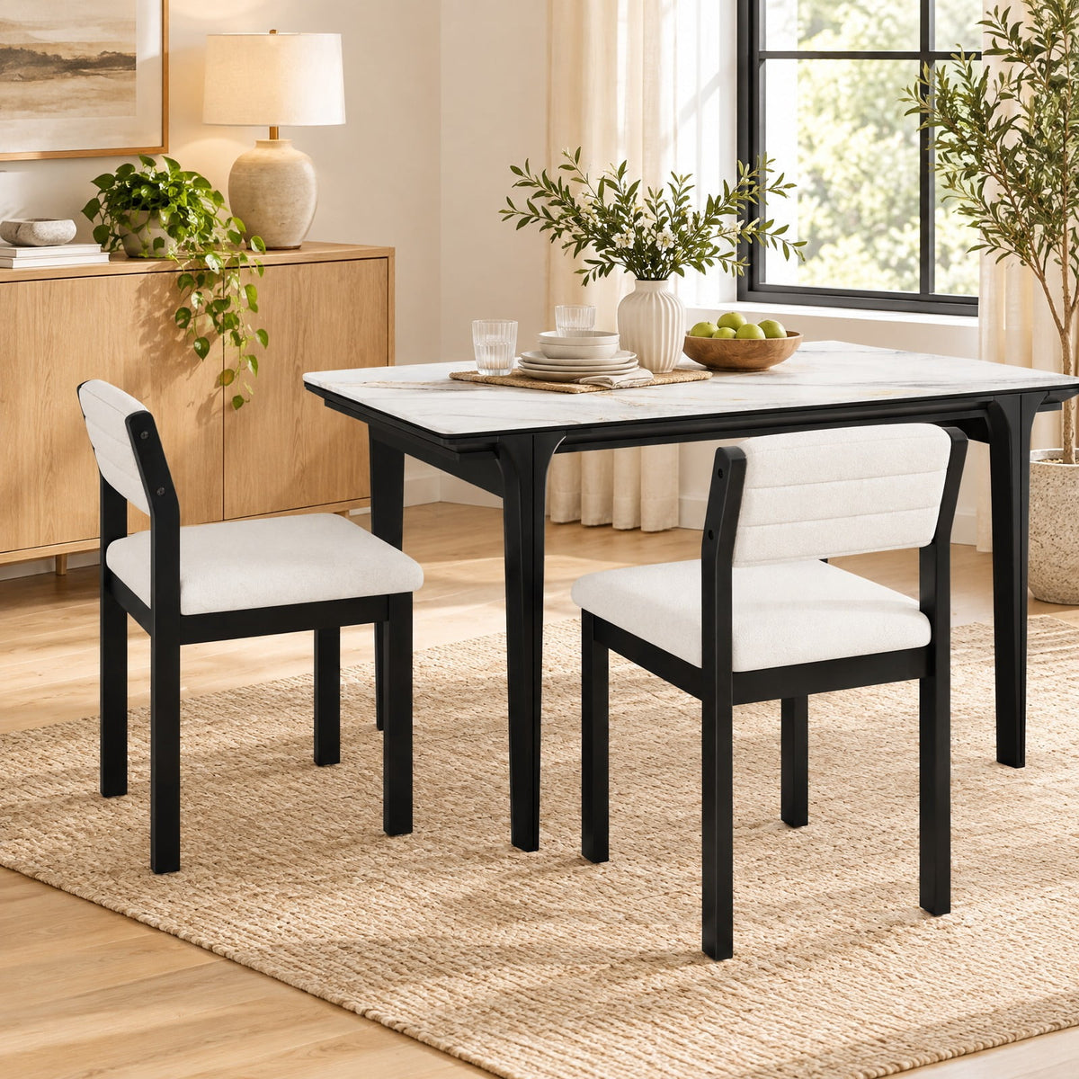 Airfind Set of 2 Dining Chairs Sherpa Upholstered Armless Chair with Wood Frame, Faux Sherpa Rubber Wood Plywood Frame, White