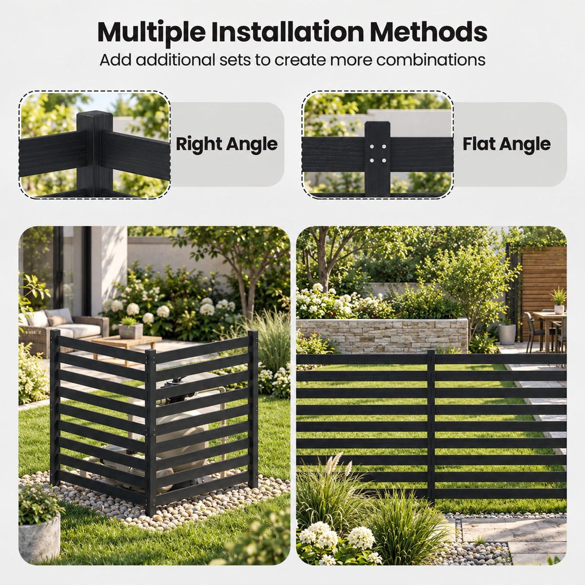Airfind 2-Panel Wooden Outdoor Privacy Fence with Ground Stakes, Fir Wood Frame, Black, Product Dimensions of Each Screen 38.5 Inch