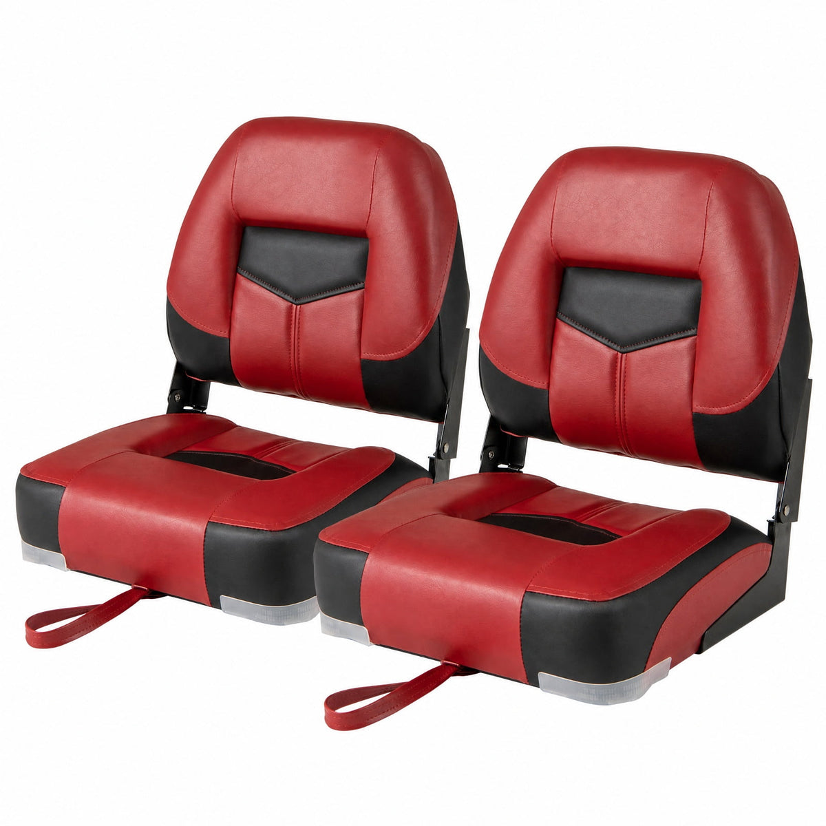 Airfind Set of 2 Folding Low Back Fishing Boat Seats with Stainless Steel Screws and Ergonomic Backrest for Pontoons and Cabin Seating, Red