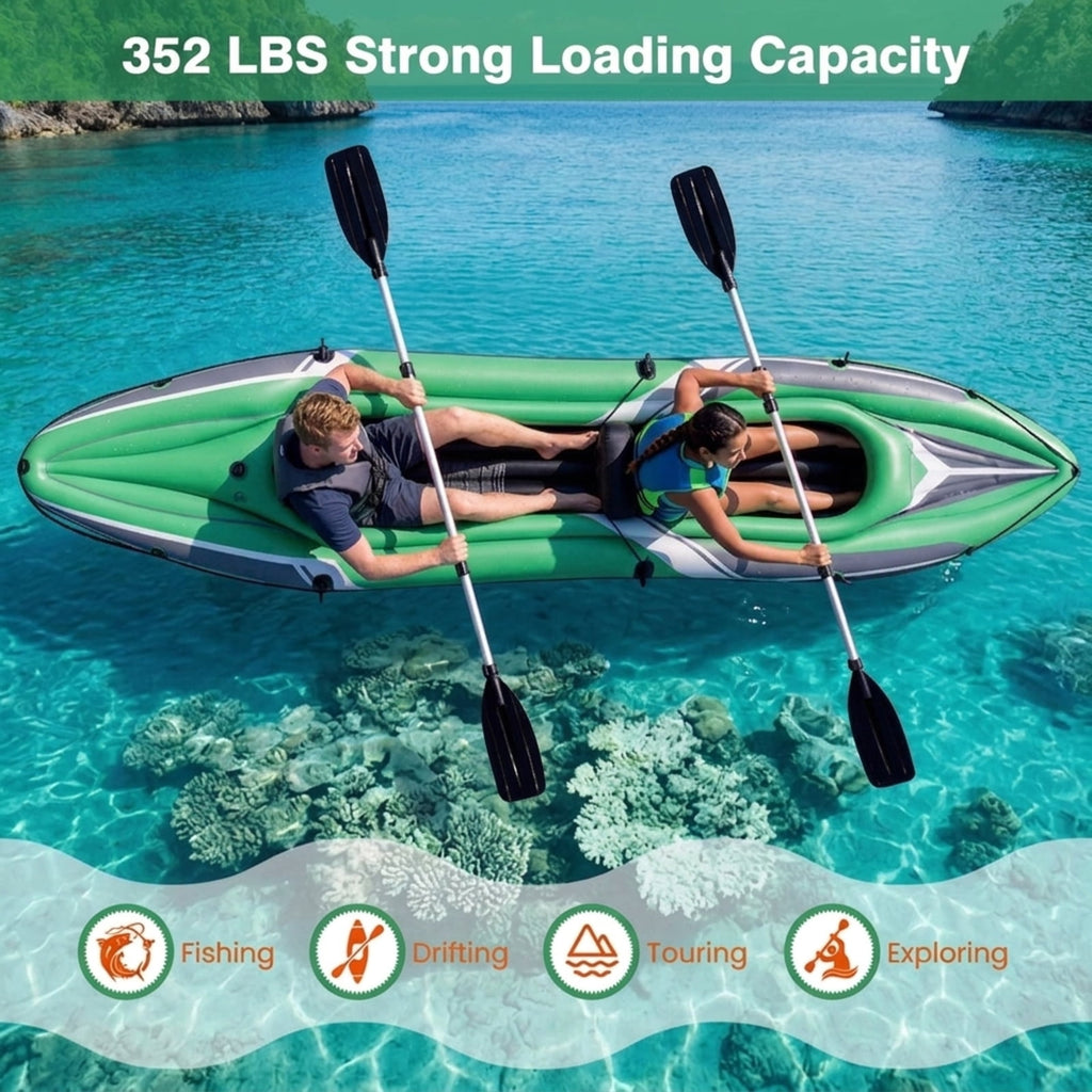 Airfind 11.5 Foot Inflatable Kayak 2 Person Tandem Boat with Aluminum Paddles for Adults Fishing Drifting and Touring on Calm Water, Green