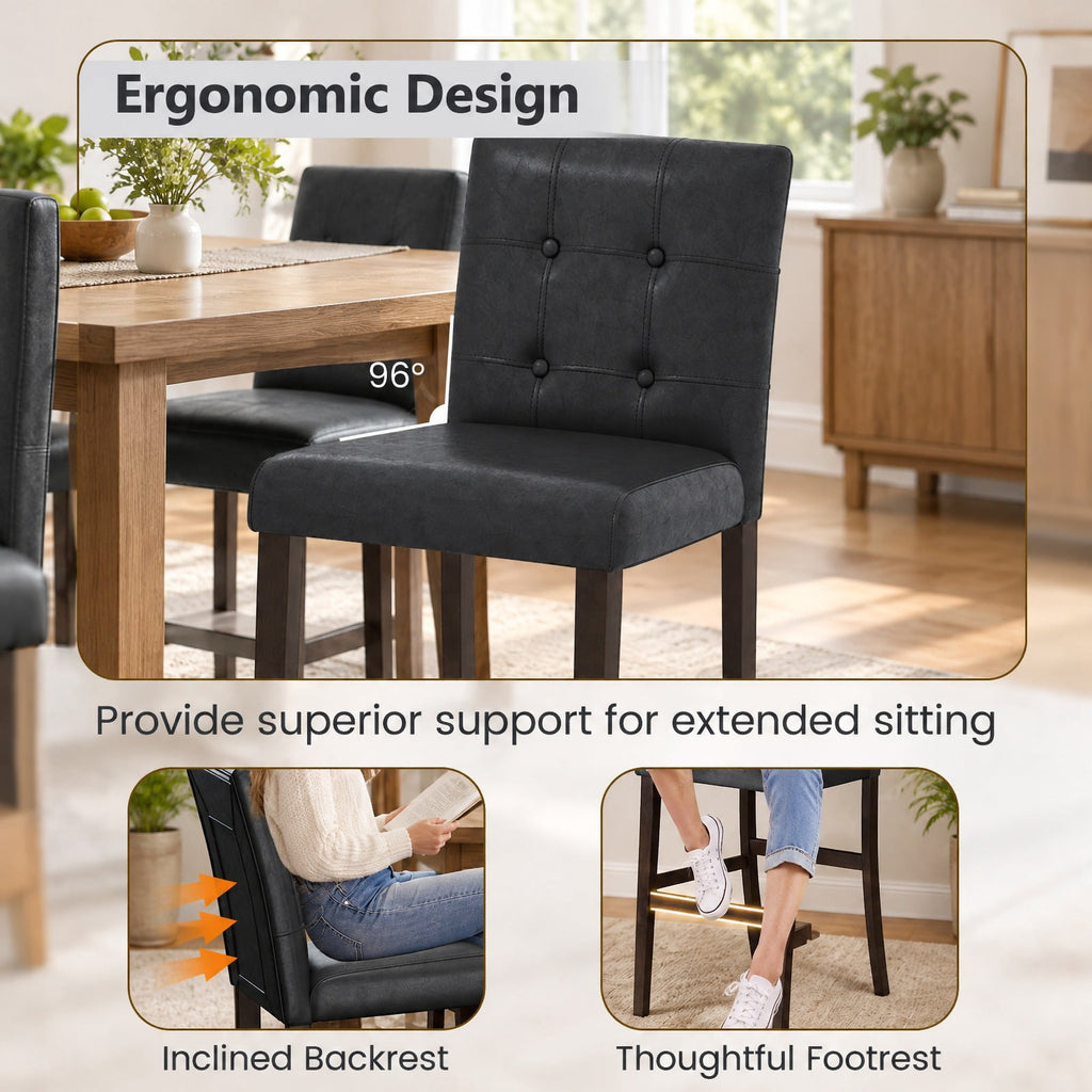 Airfind Set of 2 PVC Dining Leather Bar Stools with Solid Wood Legs-29 inches, 243 lbs Capacity, PVC rubber wood Frame, 18.5 Inch x 21 Inch x 39 Inch Footprint