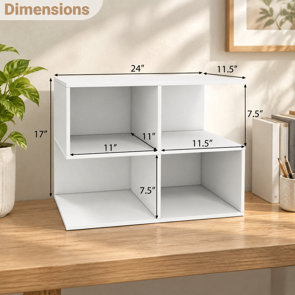 Airfind 3-Tier Modern S-shaped End Table with 4 Storage Cubes, 88 lbs Capacity, Engineered Wood Frame, 24 x 11.5 x 17 Footprint, White