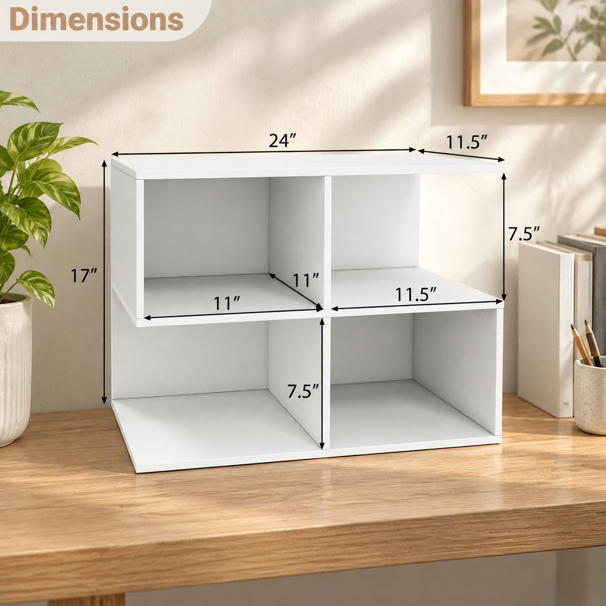 Airfind 3-Tier Modern S-shaped End Table with 4 Storage Cubes, 88 lbs Capacity, Engineered Wood Frame, 24 x 11.5 x 17 Footprint, White