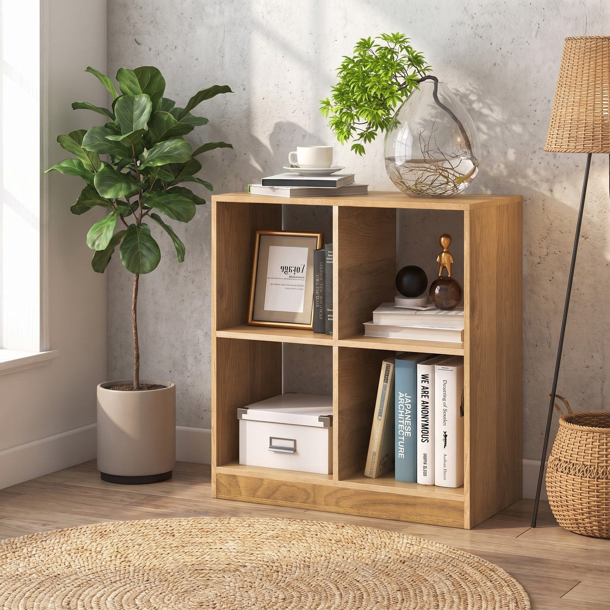 Airfind 4-Cube Youth Bookcase with Open Shelves, 60 Lbs Capacity, Engineered Wood, 29 Inch X 13 Inch X 29 Inch for Convenient Everyday Use, Natural