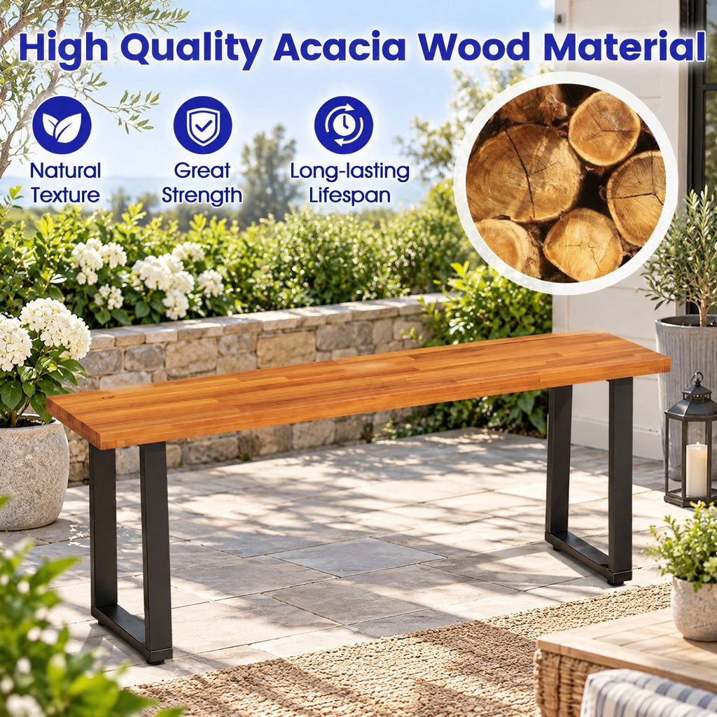 Airfind Set of 2 Wood Patio Bench 47.5 Inch Long Dining Bench for Entryway Poolside, 800 lbs Capacity, Acacia Wood Metal Frame, Wood