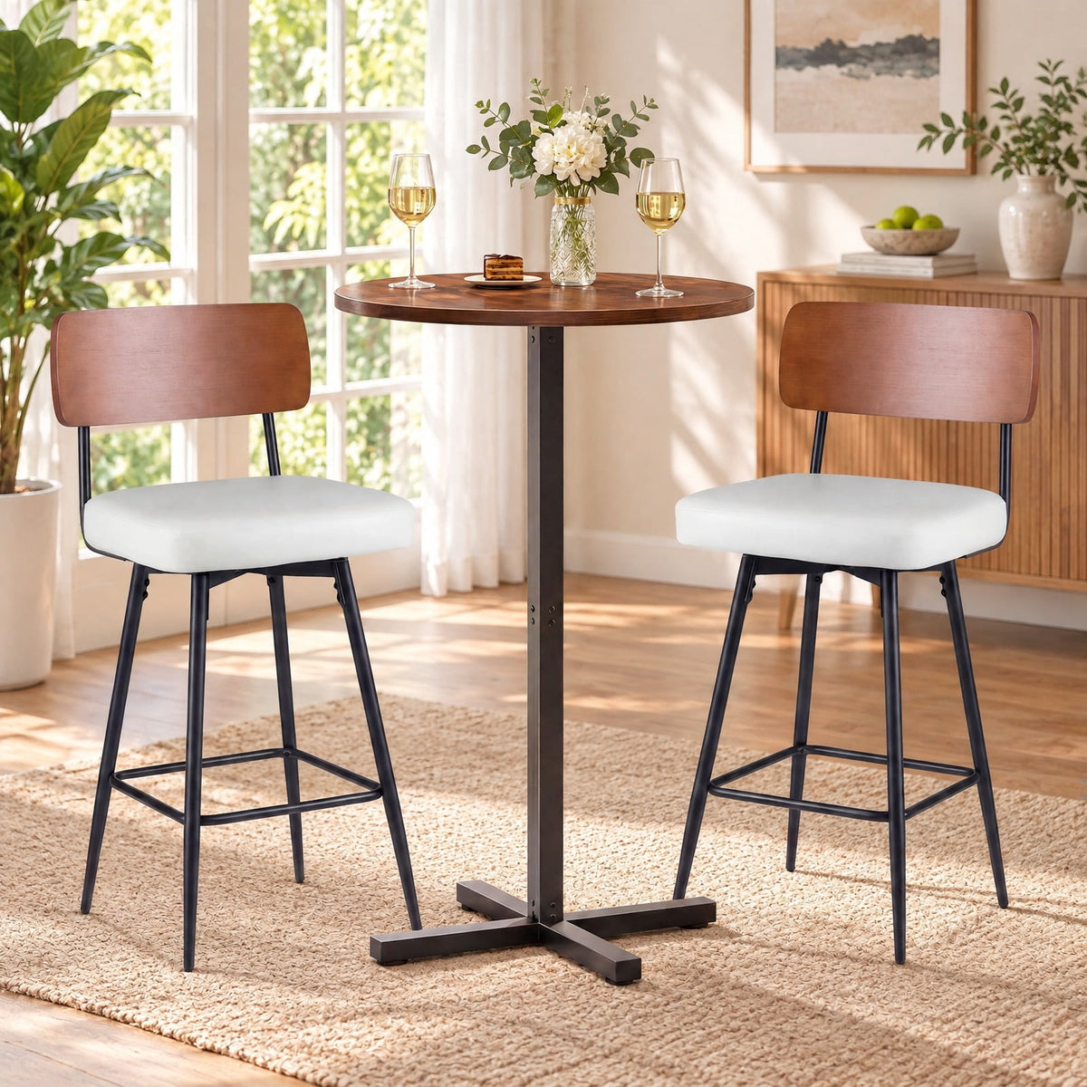 Airfind 27 Inch Padded Counter, Barstools Set of 2 with Metal Legs, 330 lbs Capacity, Metal Plywood PU Leather Sponge Frame, White