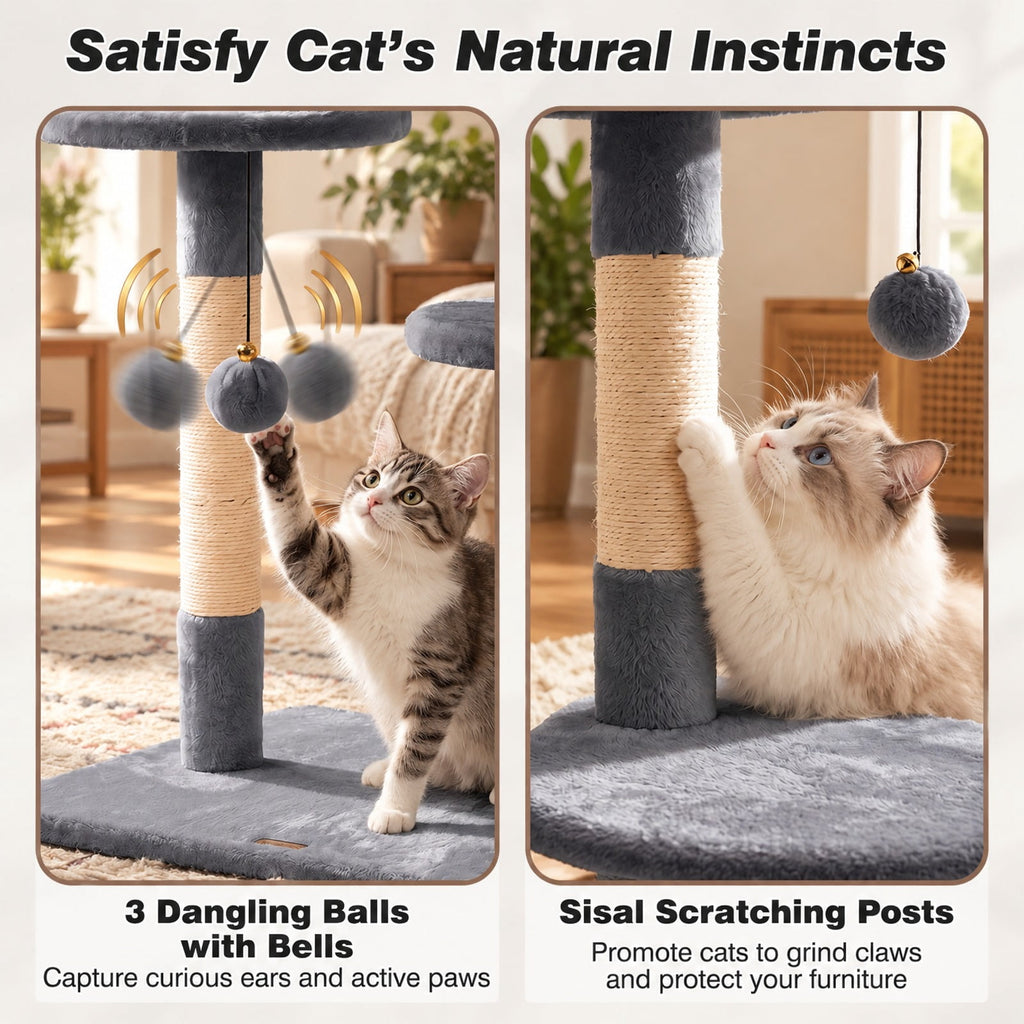 Airfind 6-tier Floor to Ceiling Cat Tree with Plush Bed and Sisal Scratching Posts, 33 kg Capacity, Plywood Plush Metal Sisal Rope Frame, Grey