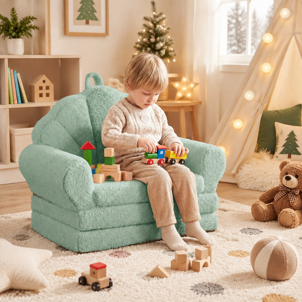 Airfind Convertible Kids Sofa 2, in, 1 Fold out Toddler Couch Chair, Green, Can be used as a sofa chair or a flat lounge bed, No assembly needed