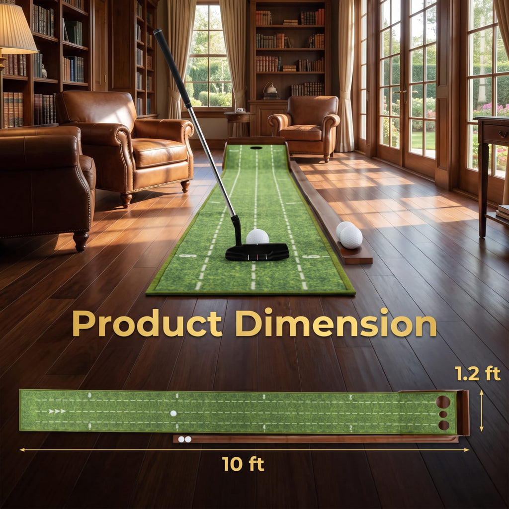 Airfind Golf Putting Mat Practice Training Aid with Auto Ball Return 3 Hole Sizes and Sloped Approach for Indoor Green, Brown