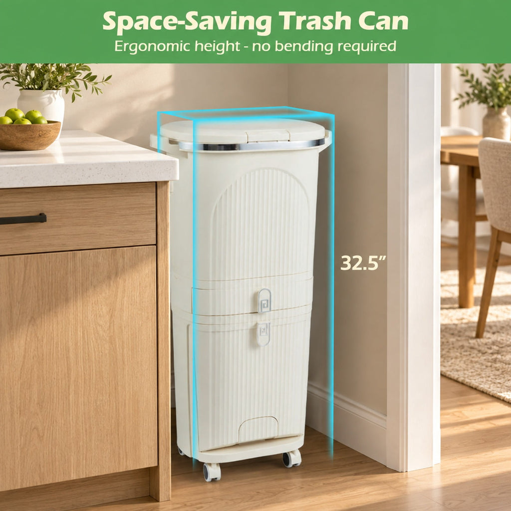 Airfind 11 Gallon 3-Layer Kitchen Trash Can with Lid and 2 Removable Buckets, PP Frame, 17in x 11.5in x 32.5in Overall Height (Open) 43in Footprint