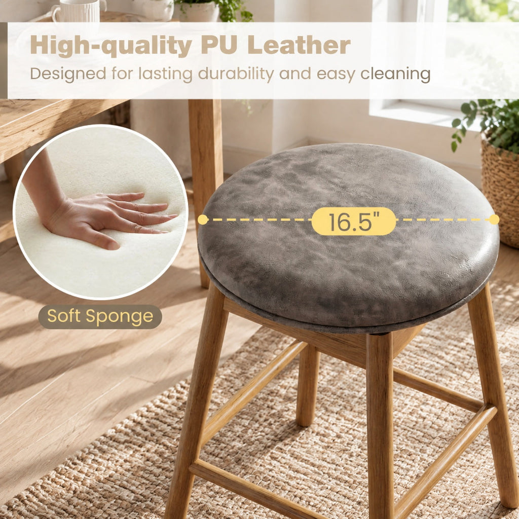 Airfind Swivel Counter Height Barstools with Solid Wood Legs and Footrests-Set of 2, 290 lbs Capacity, PU Leather Sponge Rubber Wood MDF Frame, Wood