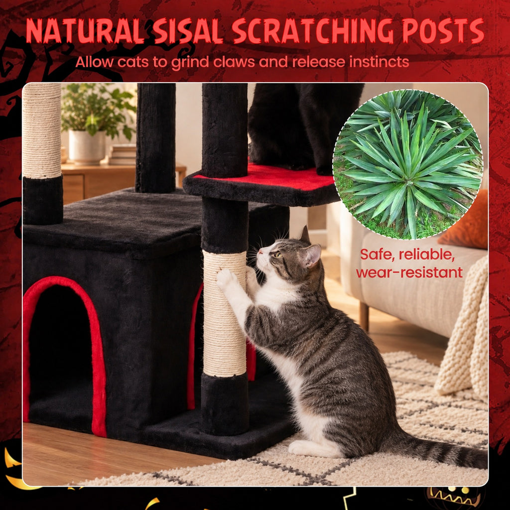 Airfind 63 Inch Gothic Cat Tree with Condo and Top Cave for Large Cats 20+ LBS, 22 lbs Capacity, Black